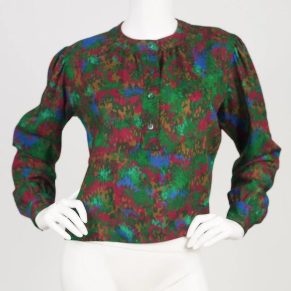 Yves Saint Laurent 81 F/W Rive Gauche Vintage Wool Challis Balloon Sleeve Blouse - Picture 4 of 10